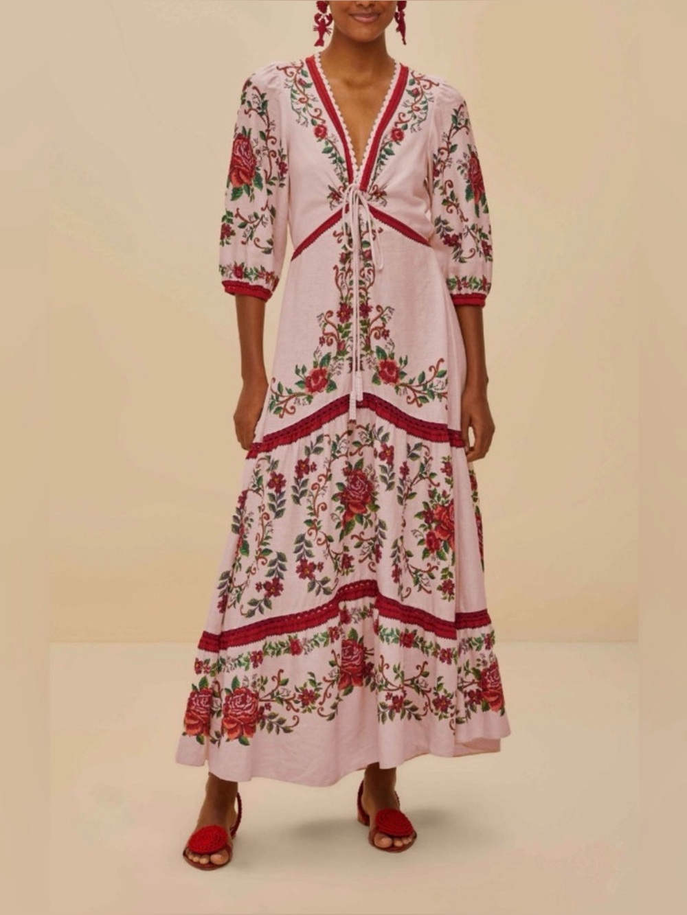 Farm Rio Flower Tapestry Maxi Dress Pink Floral Sundress XS